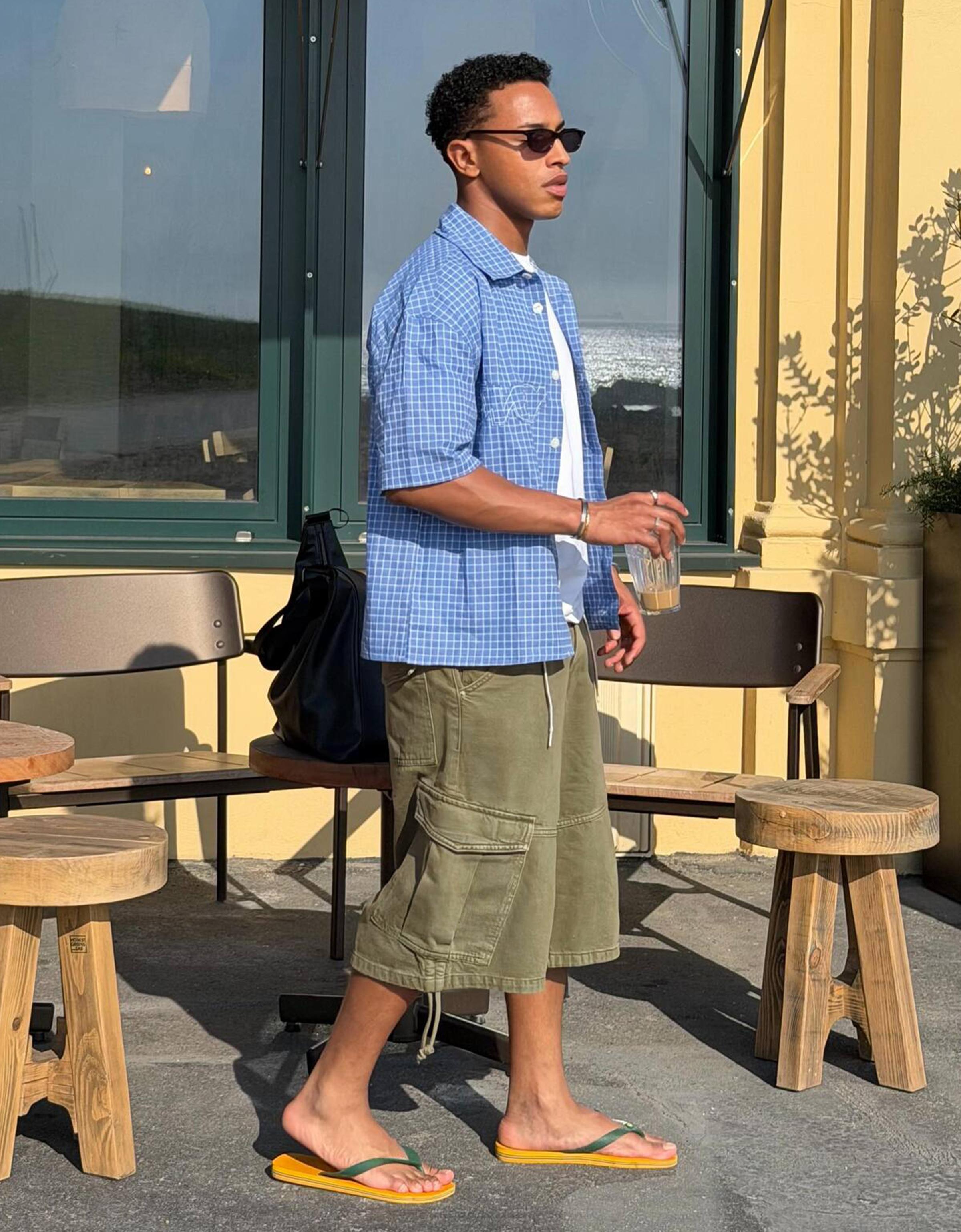 Denim cargo parachute Bermuda shorts — Khaki