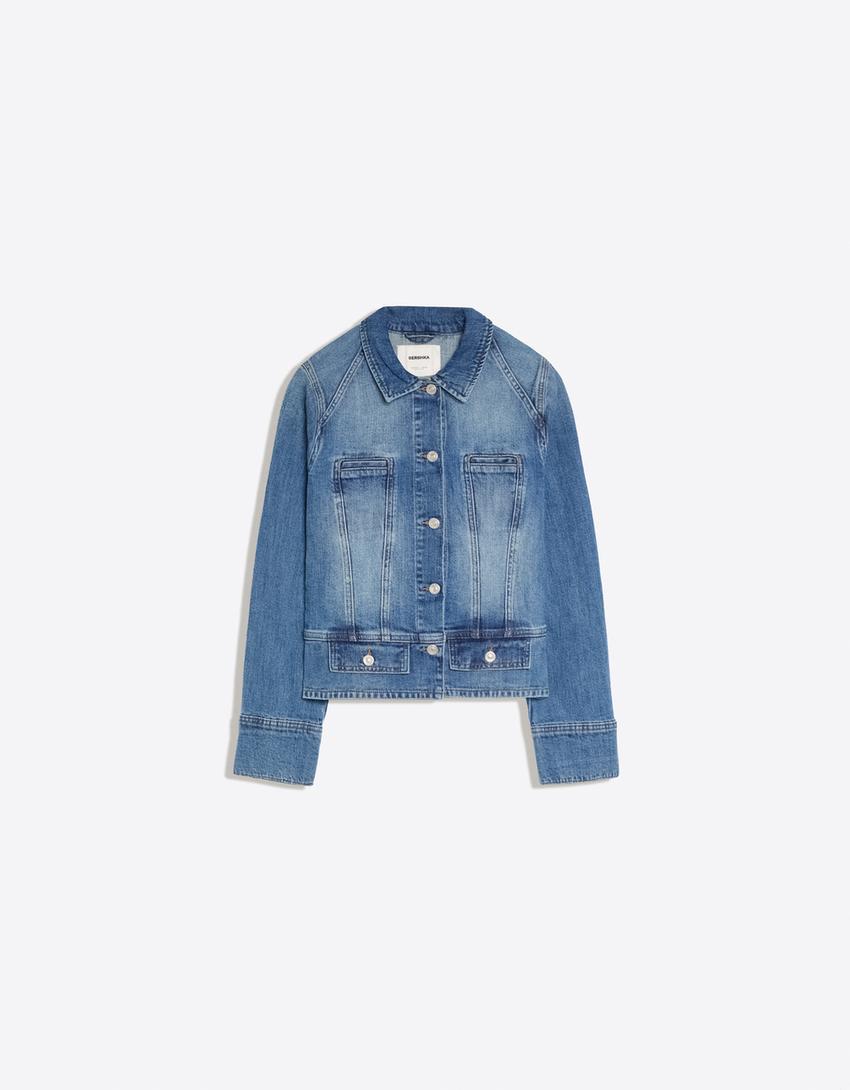 Kısa kesim denim ceket-Açık mavi