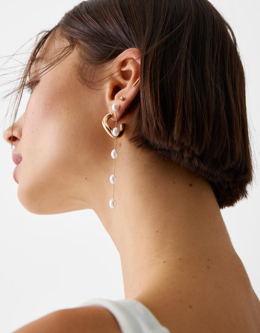 طقم من 3 أقراط من اللؤلؤ الصناعي-ذهبي-1