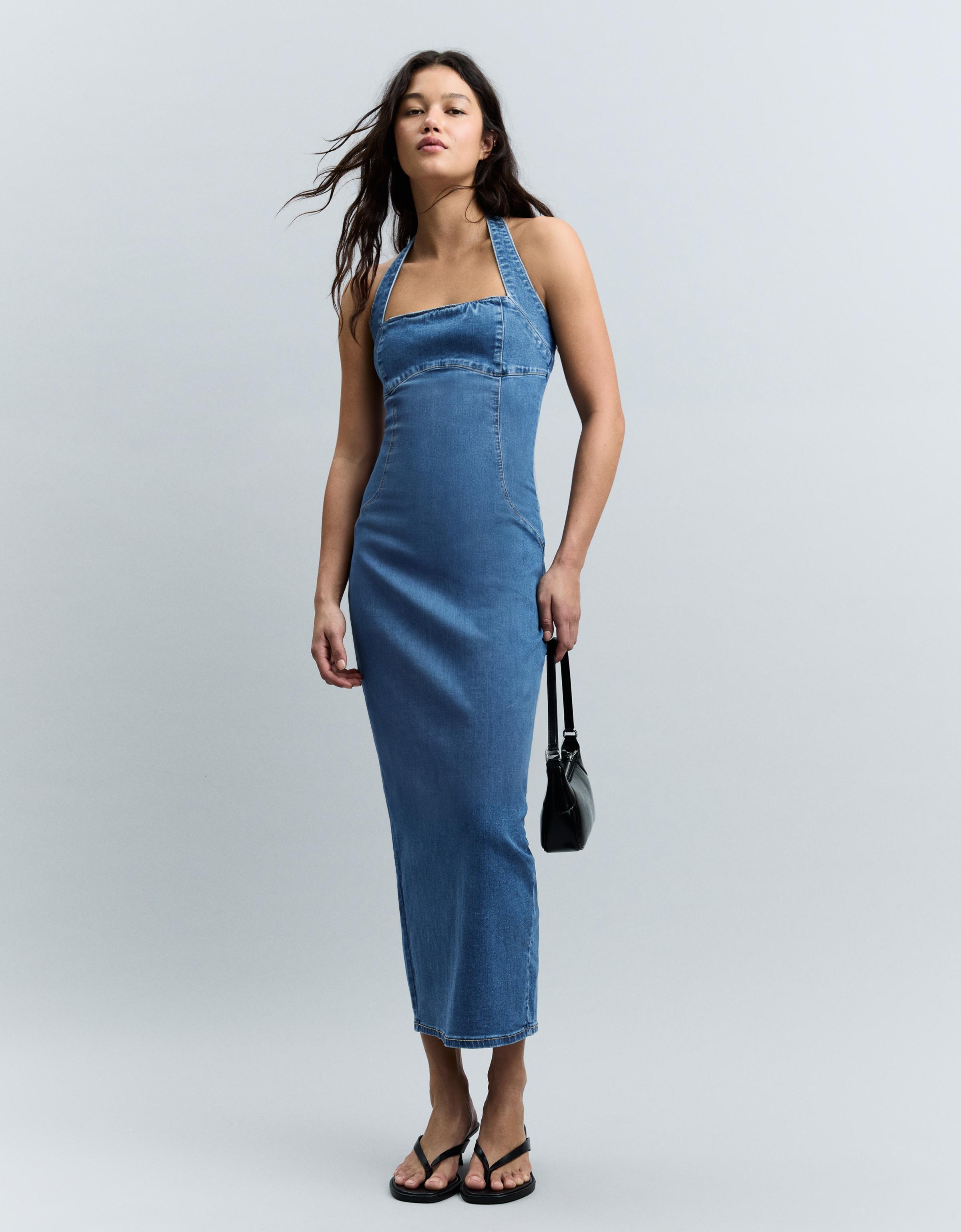 Denim midi elbise - Görsel 2