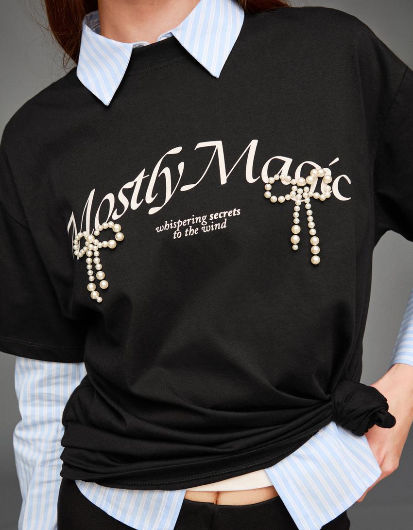 T-shirt manches courtes oversize imprimé-Noir