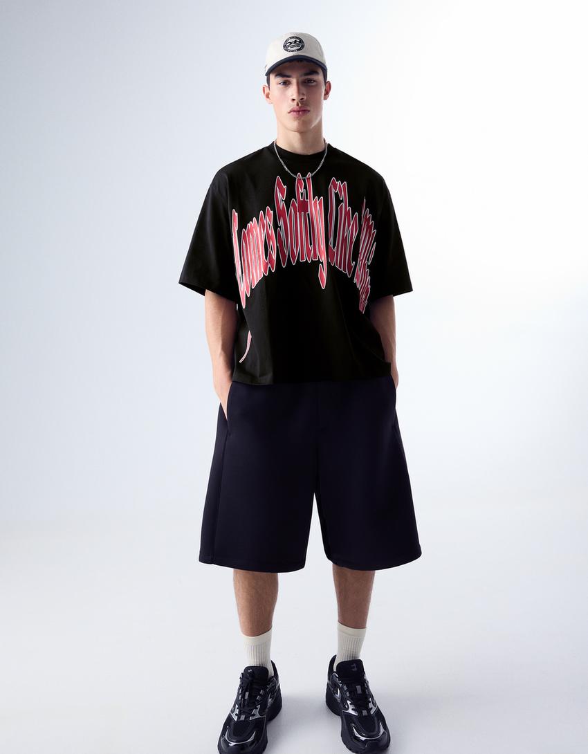 T-shirt manches courtes imprimé-Noir