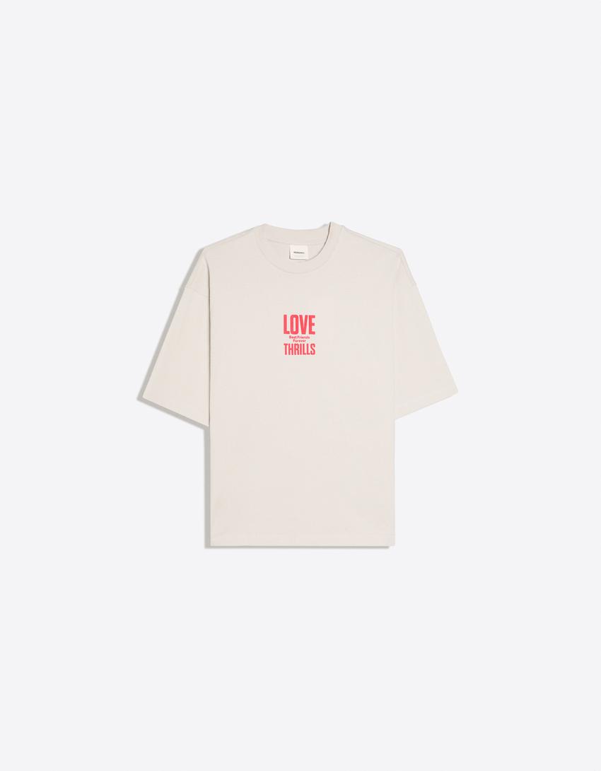 Boxy print short sleeve T-shirt-Grey