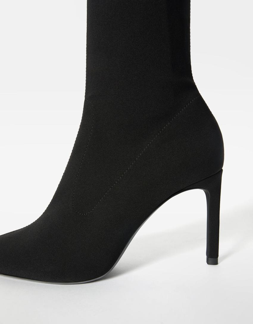 Botines tacón ajustados-Negro-4