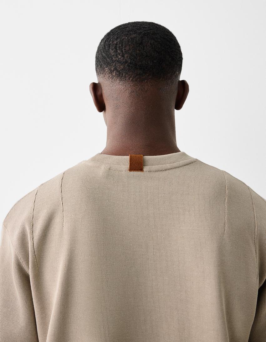 T-shirt manga curta boxy fit nervuras-Pedra-5