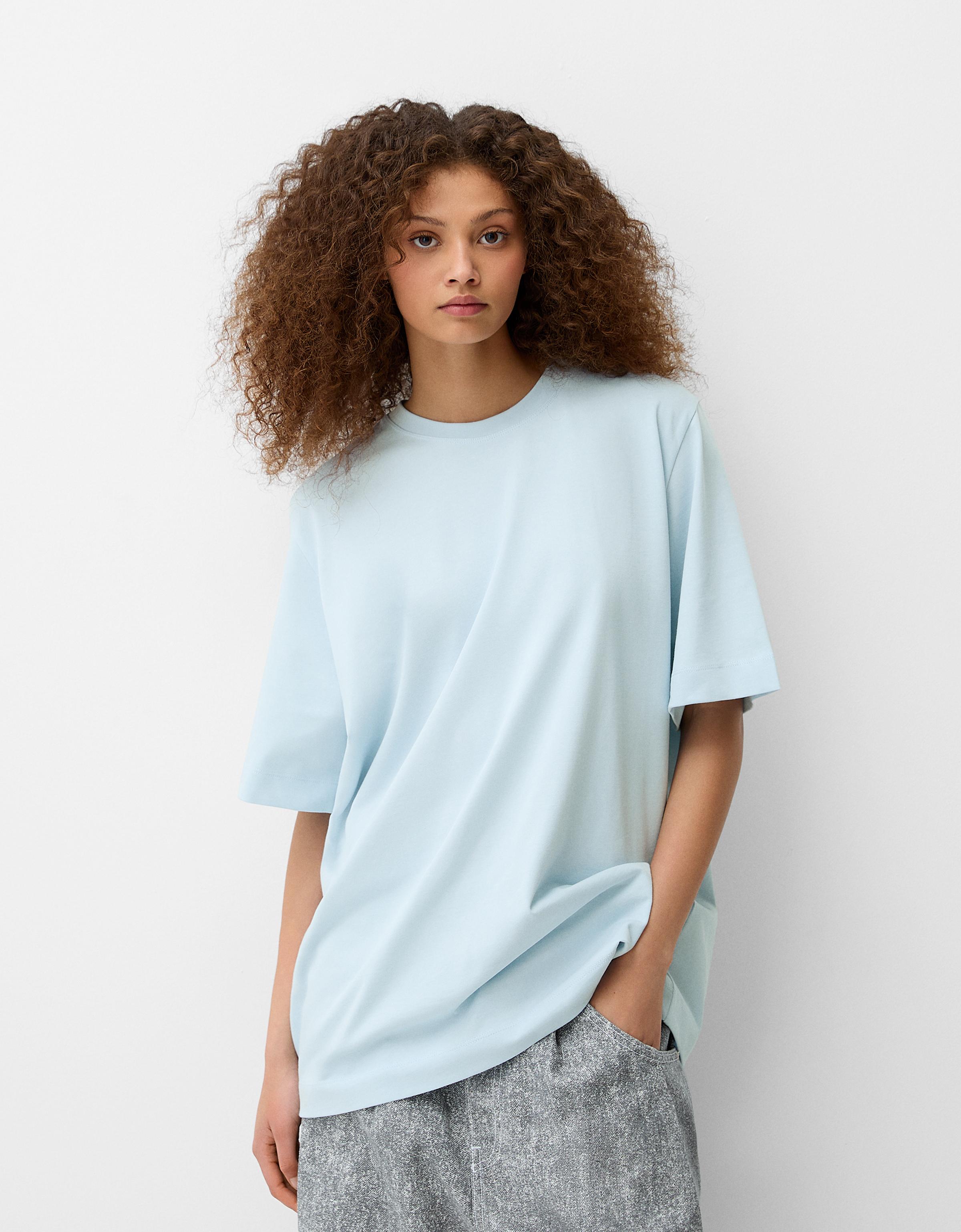 Bershka Kurzärmeliges Oversize-Shirt Damen S Blau