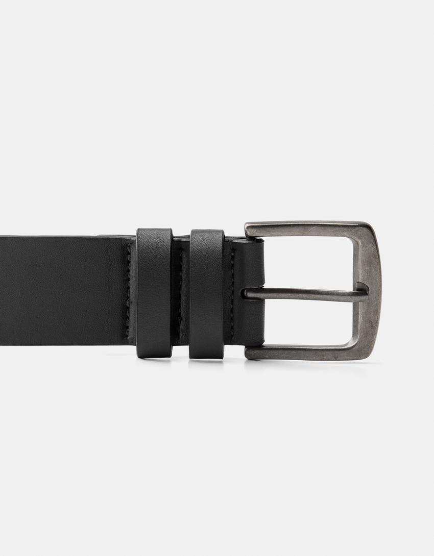 Wide leather effect belt-Black