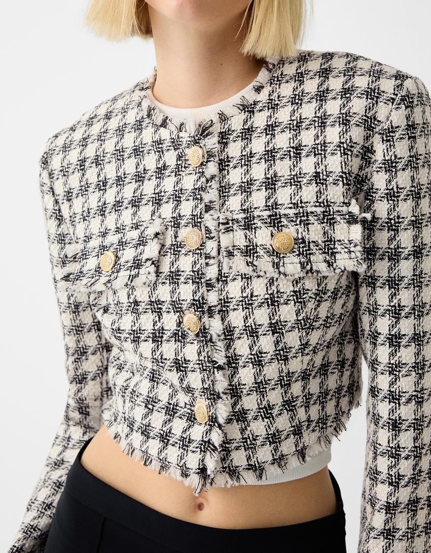 Textured cropped jacket-Black-2