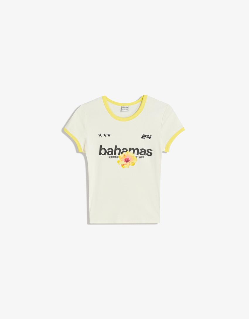 T-shirt manches courtes contrastant imprimé-Blanc cassé-3