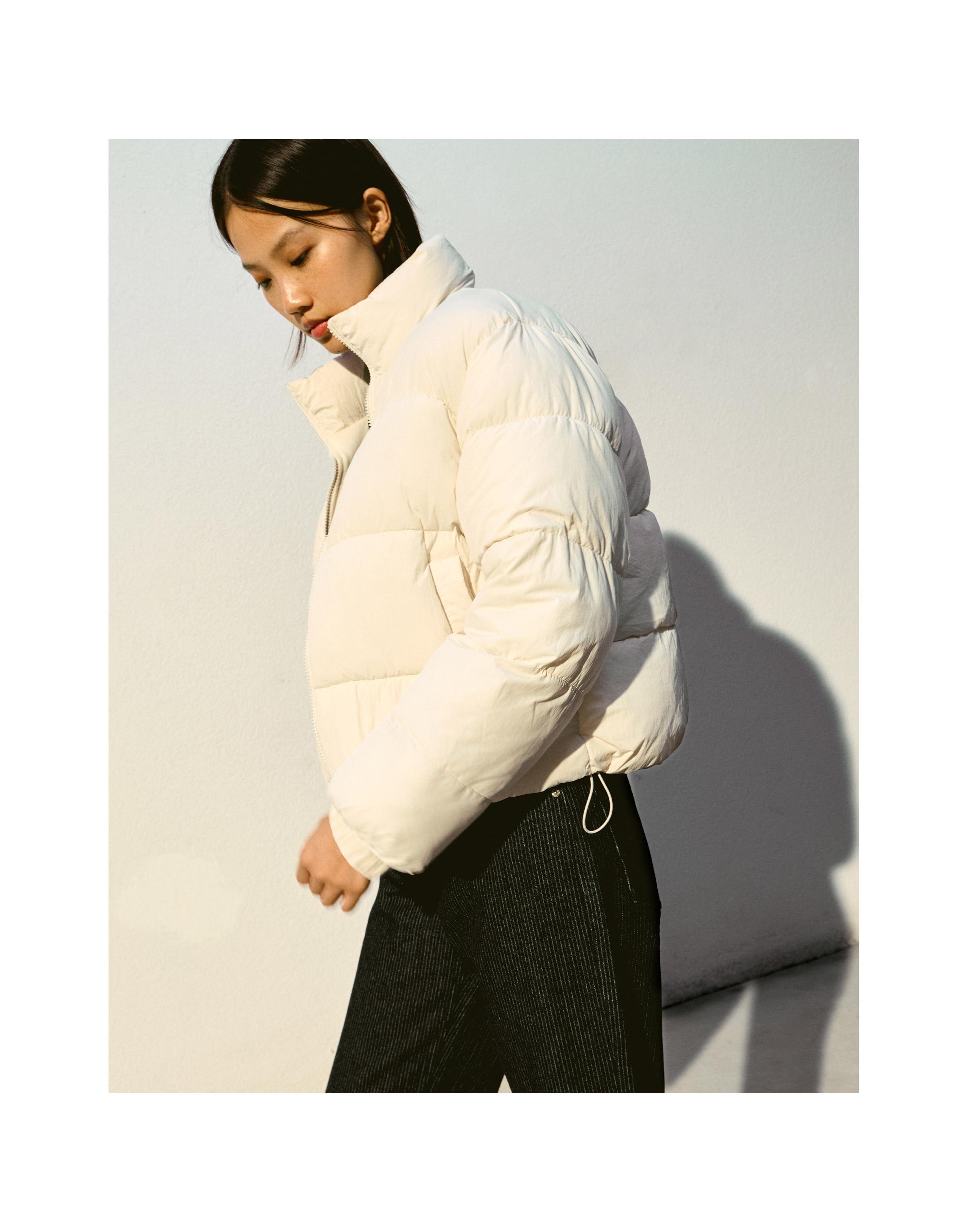 Padded funnel neck jacket — White