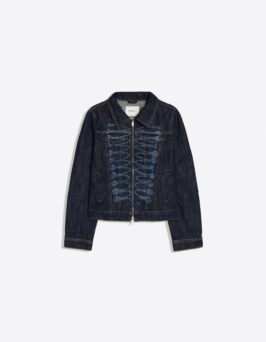 Zip-up denim trucker jacket-Navy