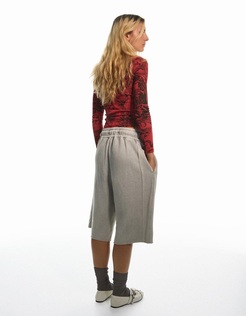 Uzun kollu fitted ARIES X BERSHKA tişört-Kırmızı