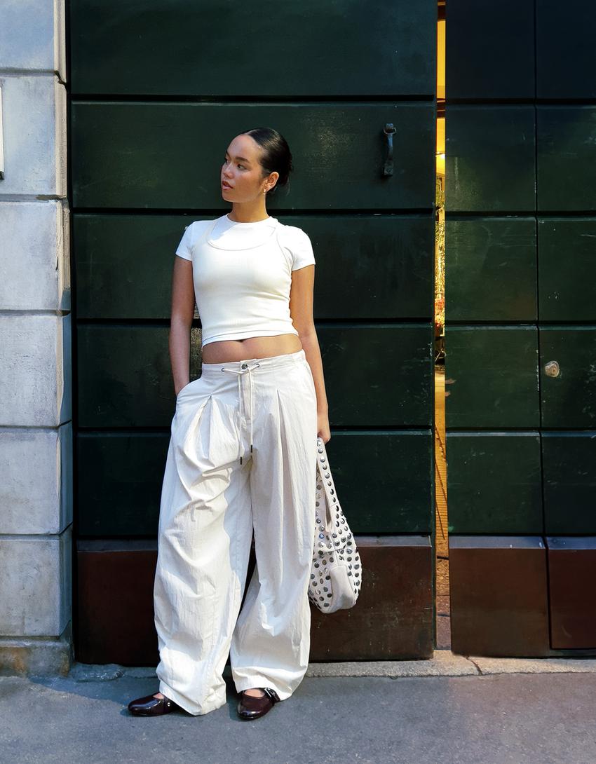 Pantalon Ancho Pantalones Blancos Mujer Bershka Pantalones Anchos