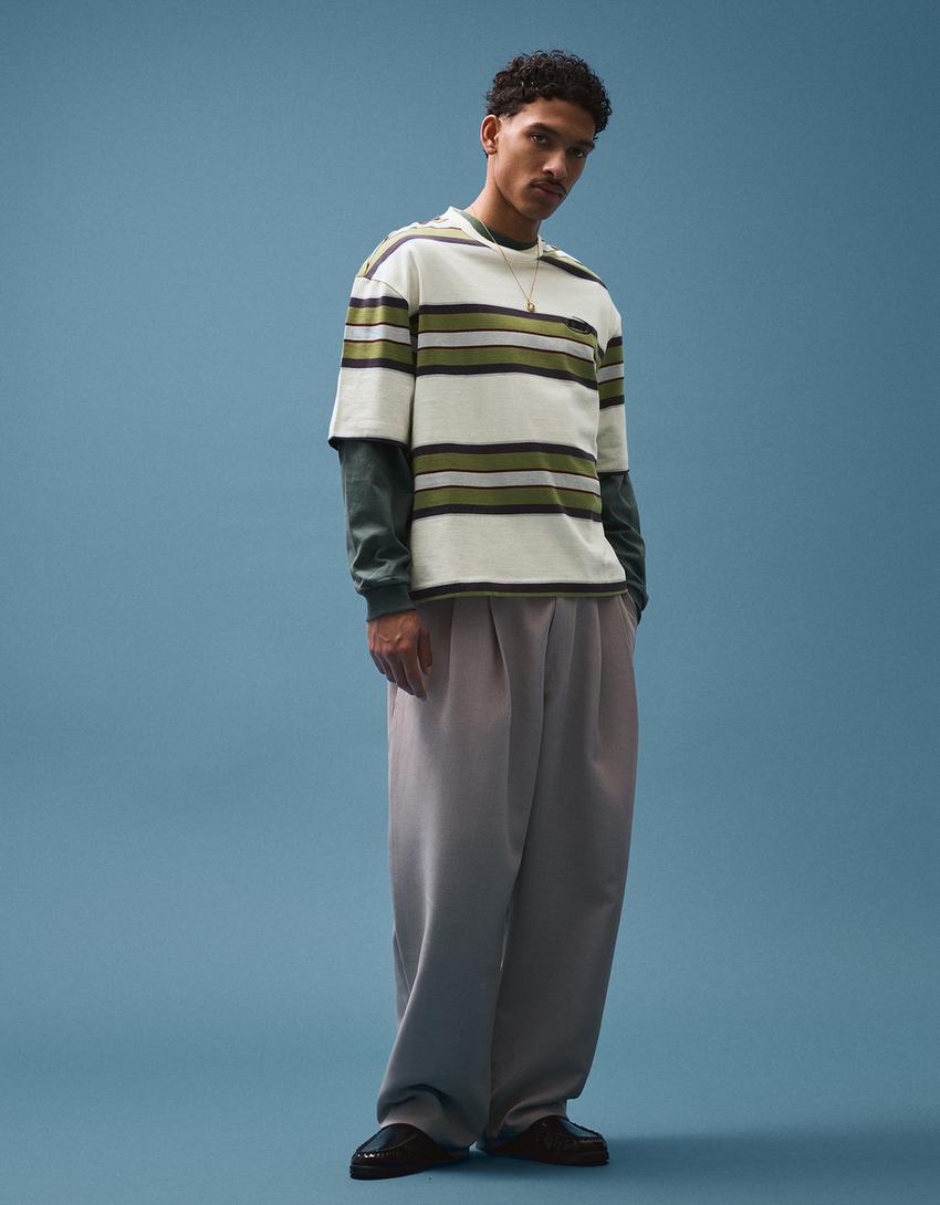 T-shirt manches courtes Boxy fit imprimé-Blanc cassé