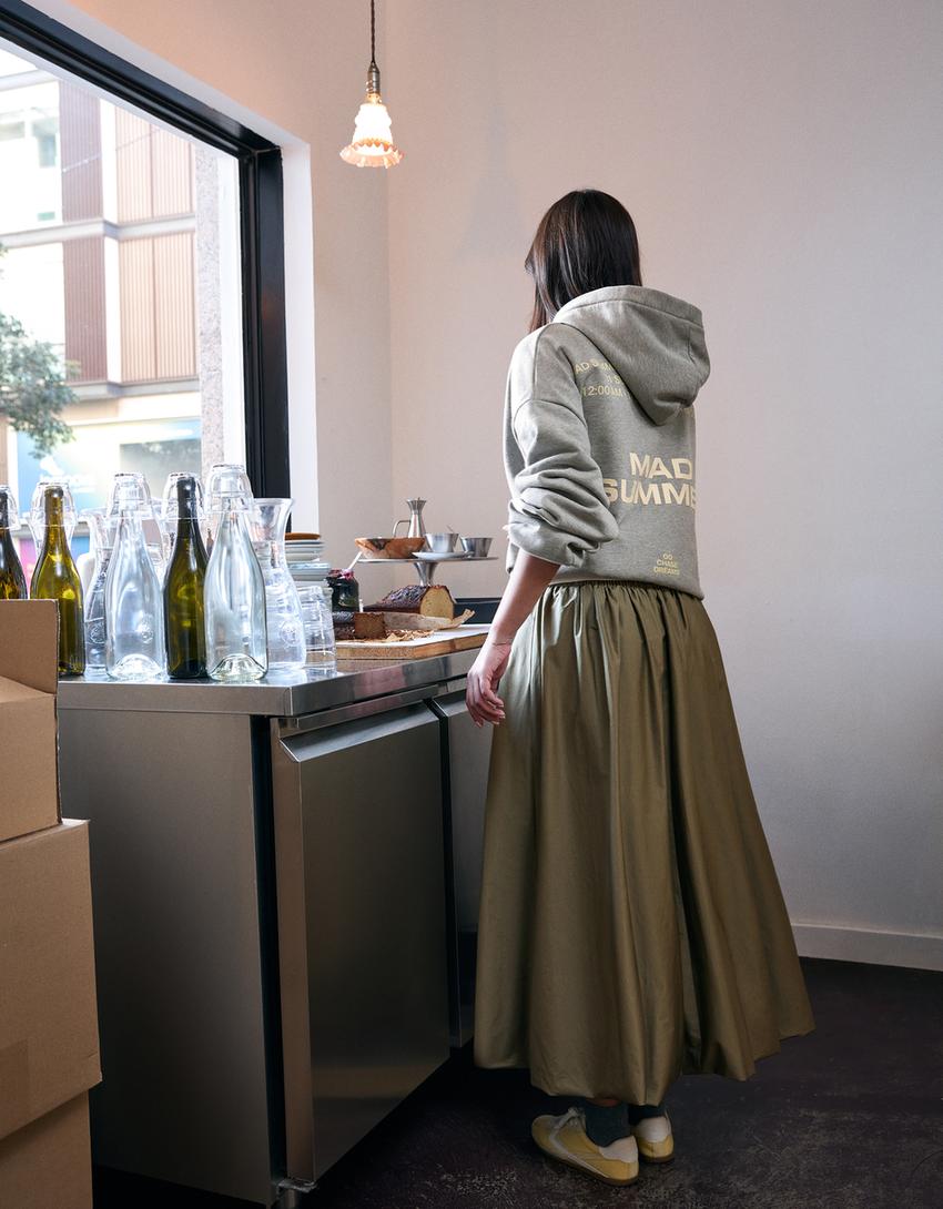 Balloon midi skirt-Khaki