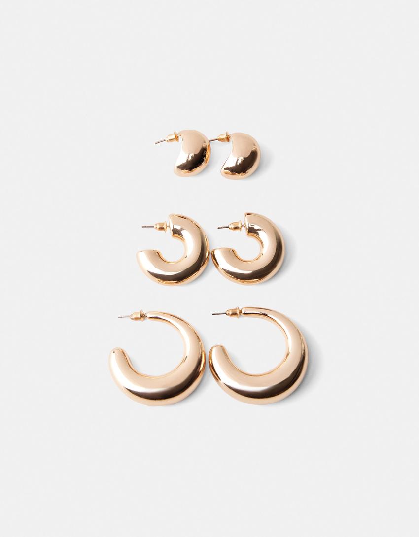 3er-Pack dicke Ohrringe in Ring-Form-Gold