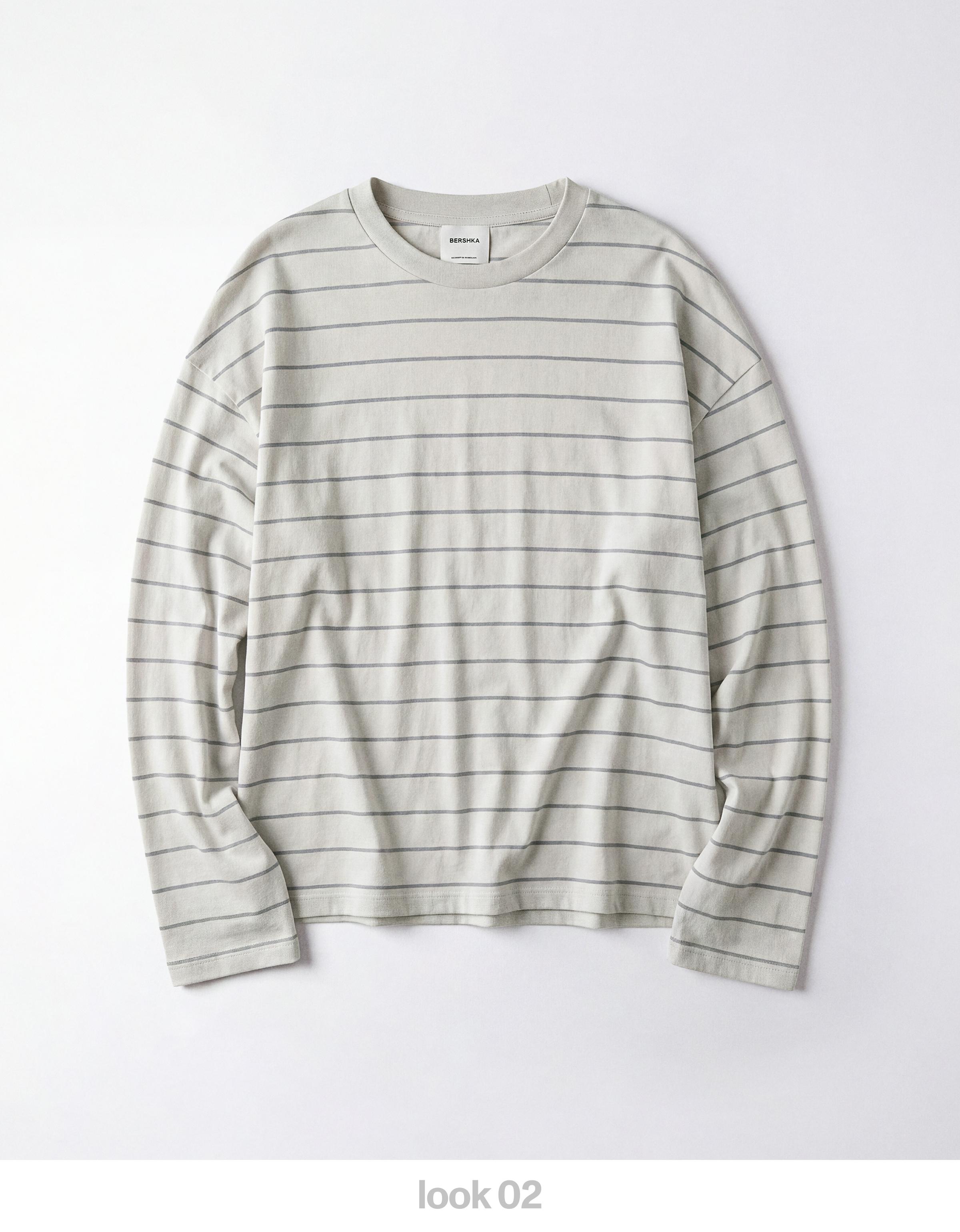 Long-sleeved stripe print T-shirt — Stone