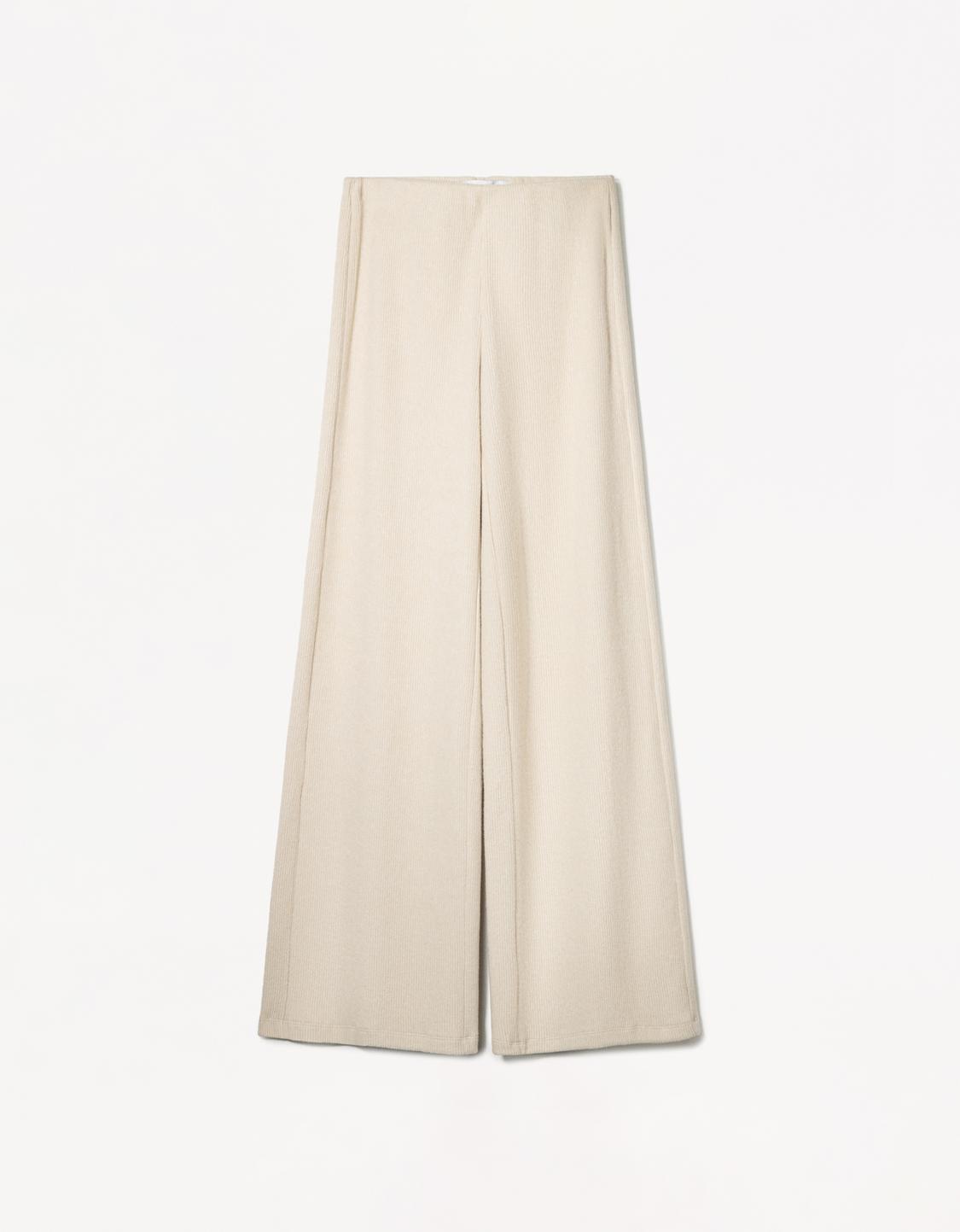 Wide-leg ribbed soft touch trousers