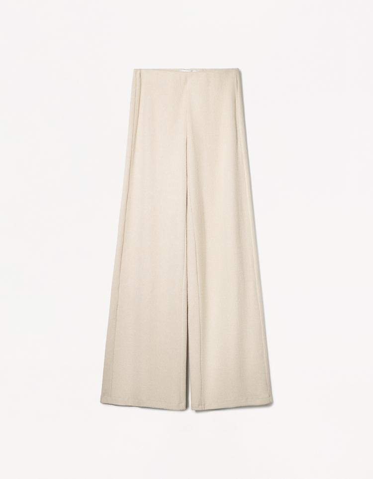Wide-leg ribbed soft touch trousers