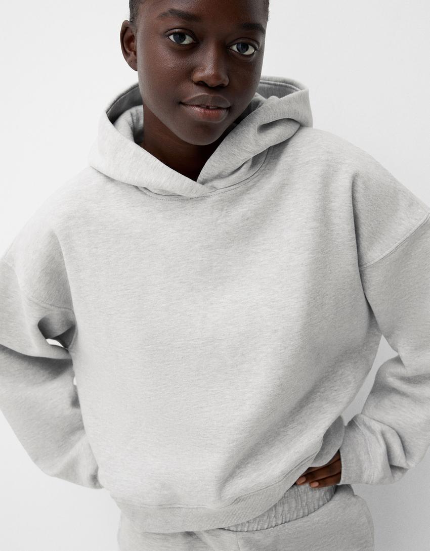 Pamuklu kapüşonlu sweatshirt-Gri-2