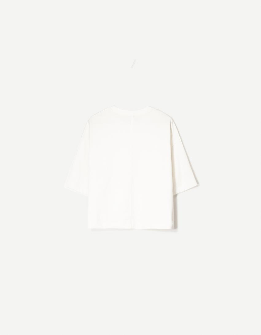T-shirt manches courtes boxy heavy cotton-Blanc cassé