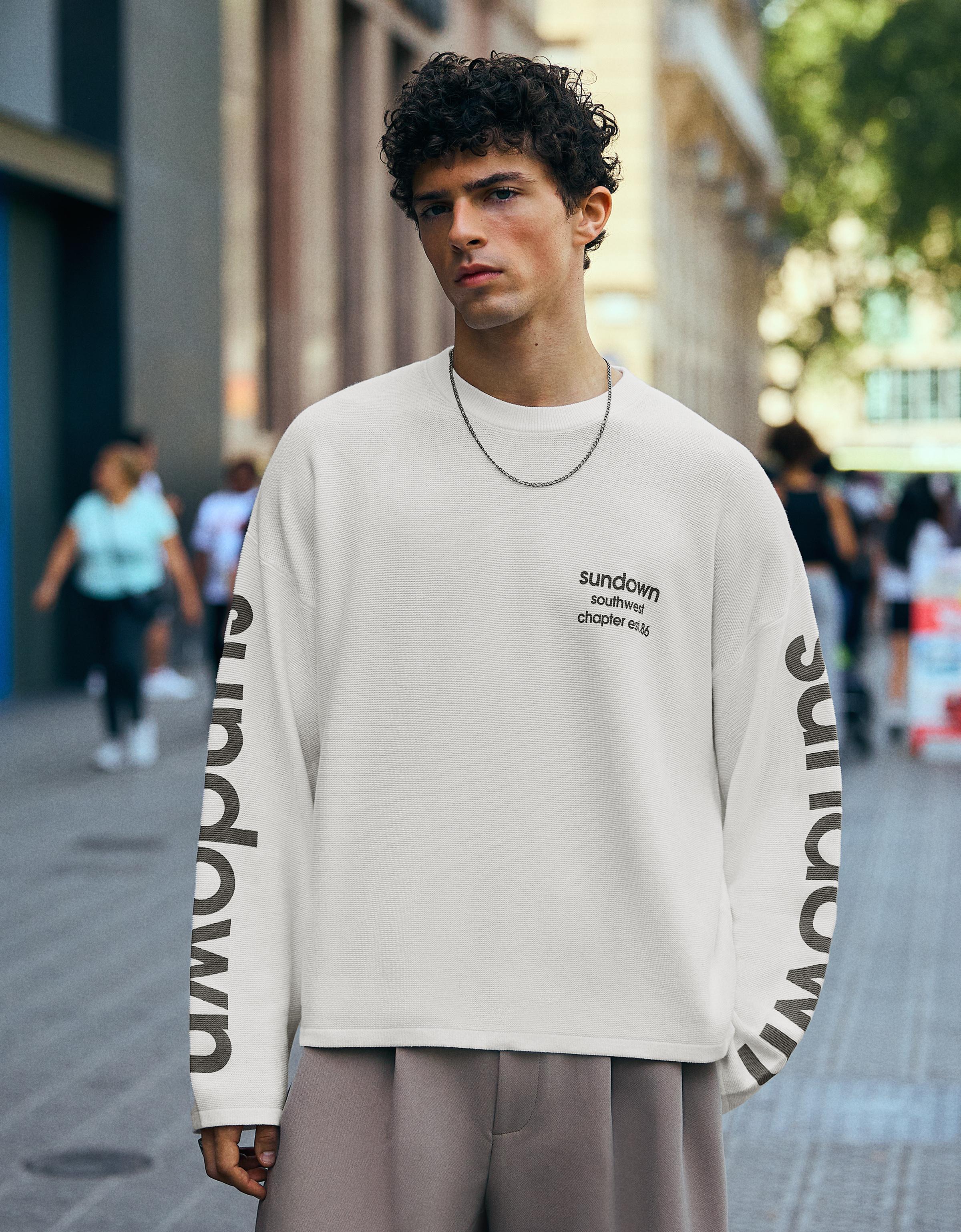 Bershka Jersey Textura Print Hombre Blanco Roto