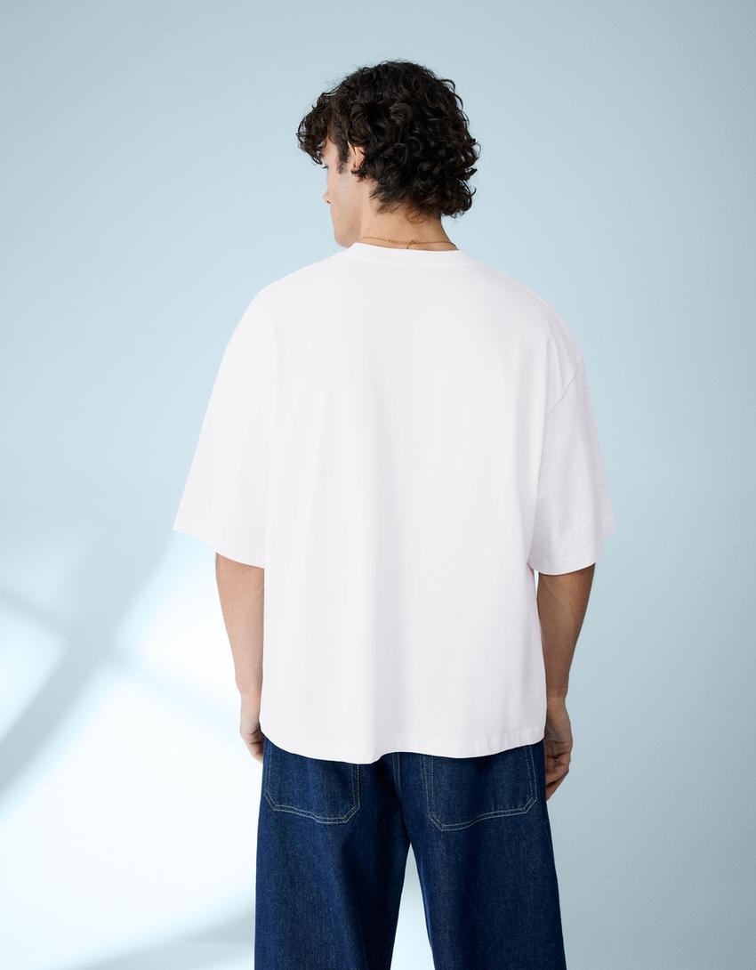 Boxy-T-Shirt mit kurzen Ärmeln-Weiss