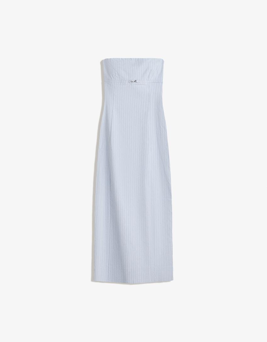 Bandeau midi dress with belt-Light blue