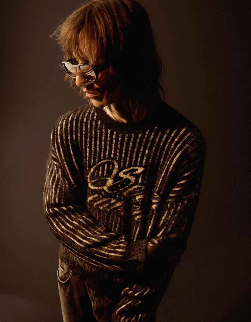 Jersey efecto pelo print-Negro