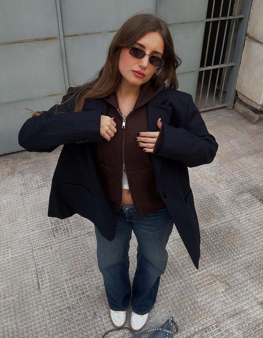 Blazer croisée à rayures-Marine