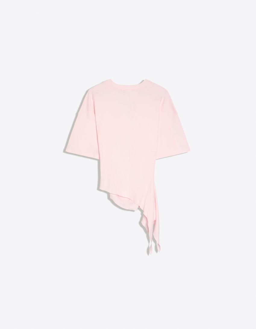 Short sleeve T-shirt with gathering-Pink