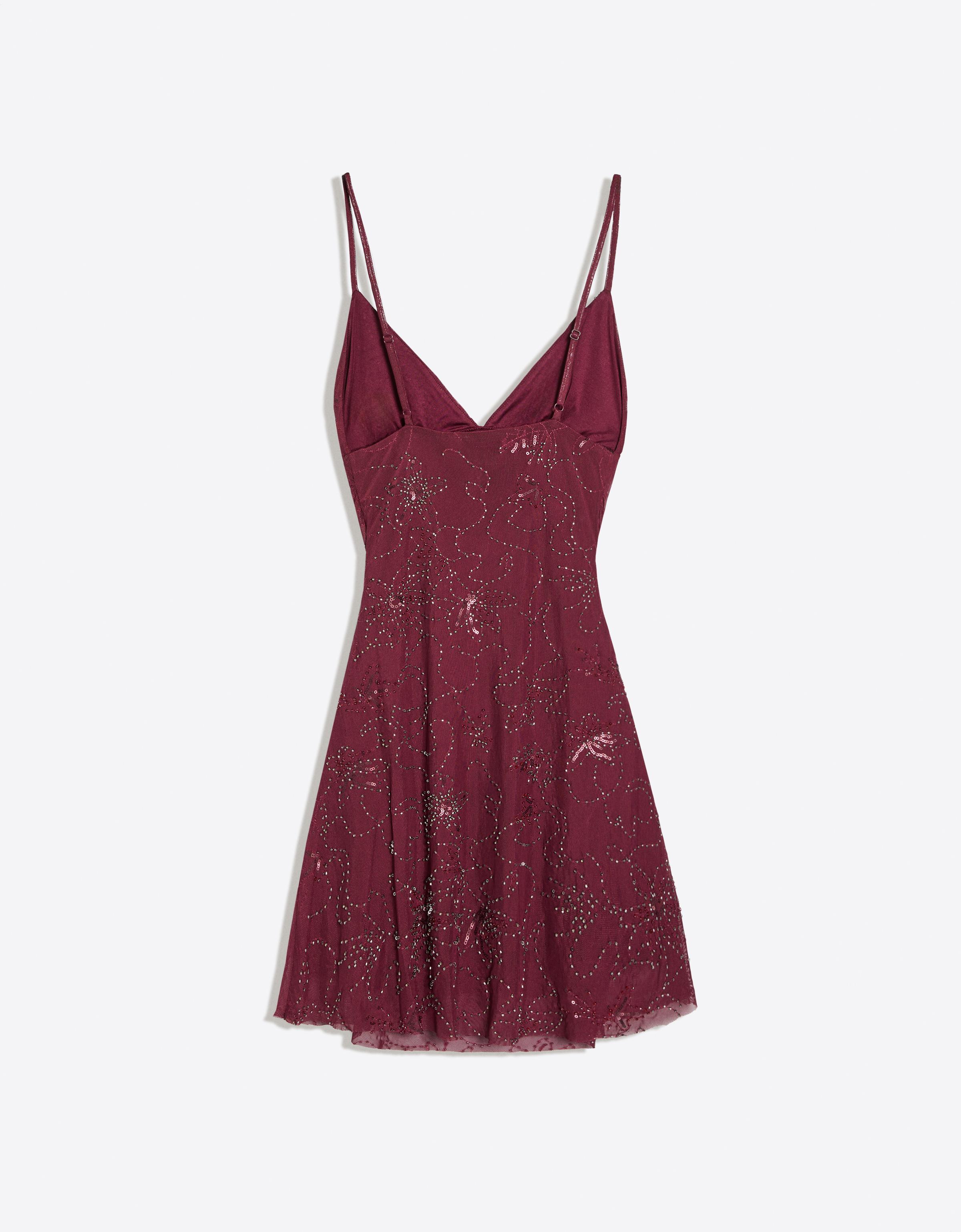 Rhinestone mesh mini dress — Burgundy