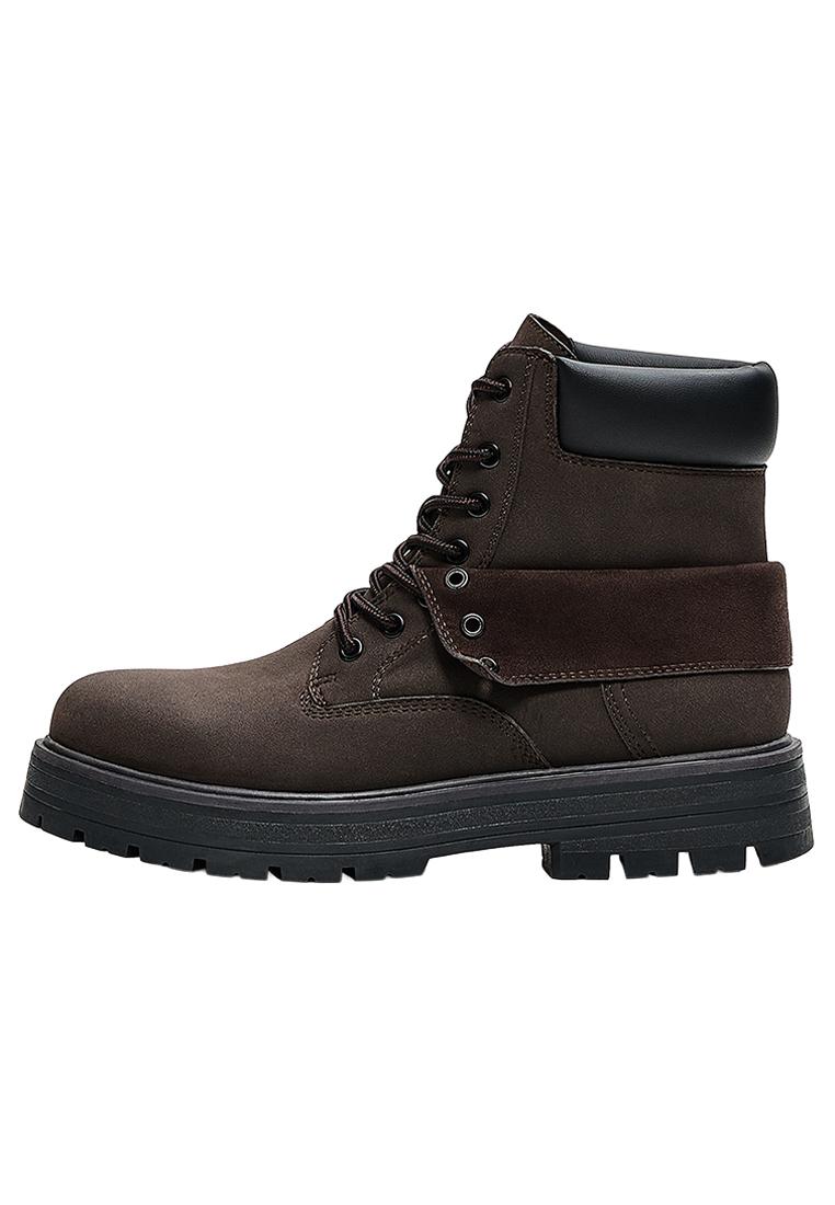 LACE-UP WORKER ANKLE BOOTS — Brown