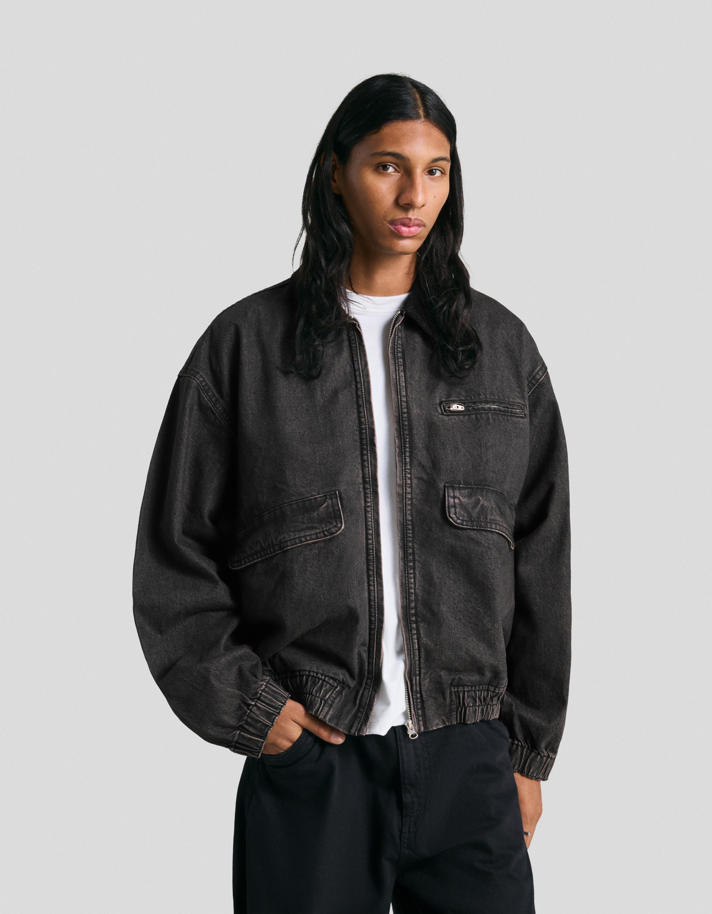 Bershka Jeansjacke Mit Taschen Herren M Schwarz