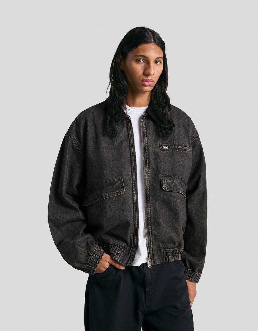 Denim jacket with pockets-Black