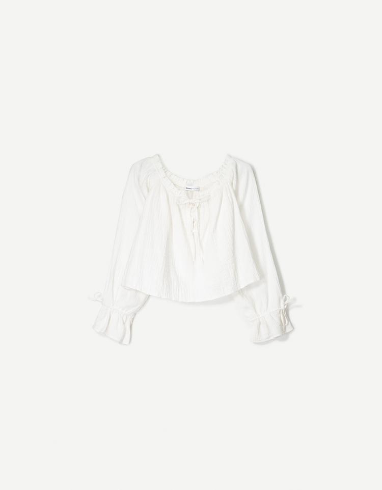 Off-the-shoulder blouse with tie detail
