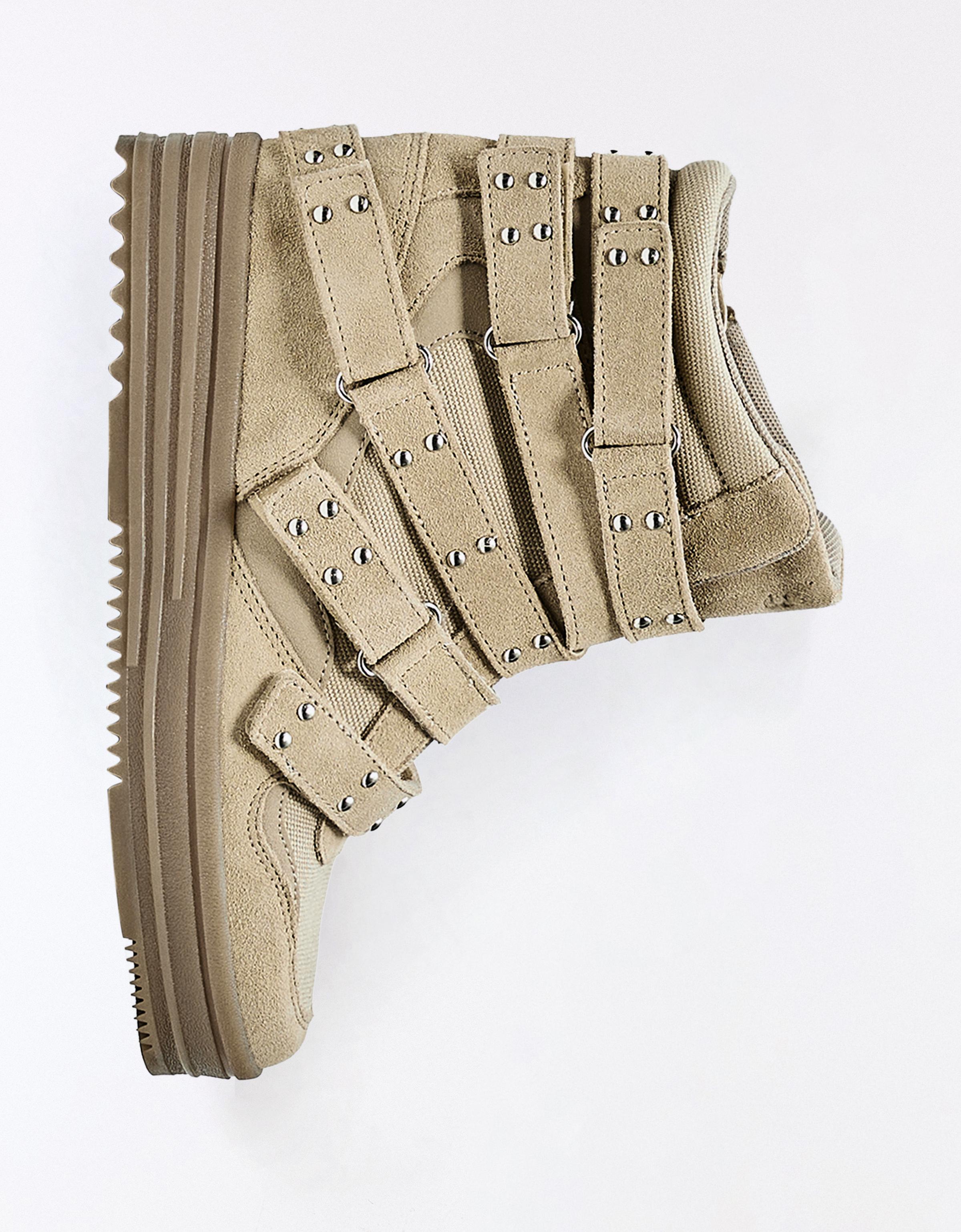 STUDDED HIGH-TOP TRAINERS — SAND