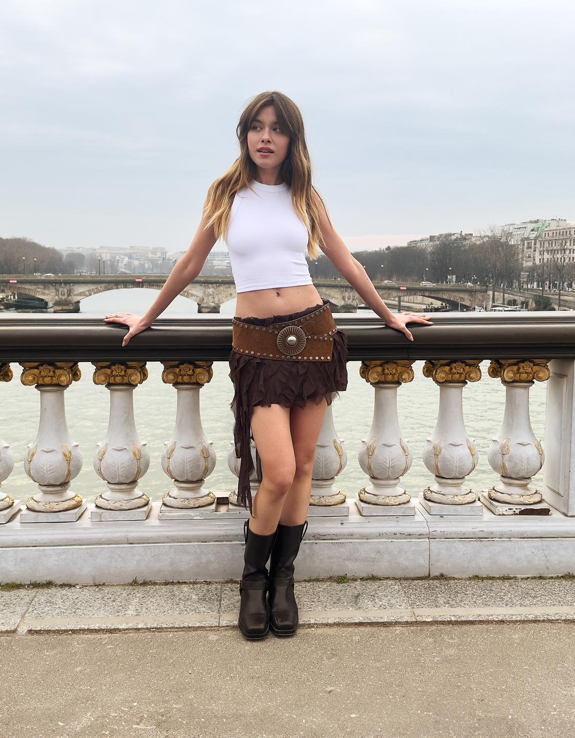Textured mini skirt with ruffles