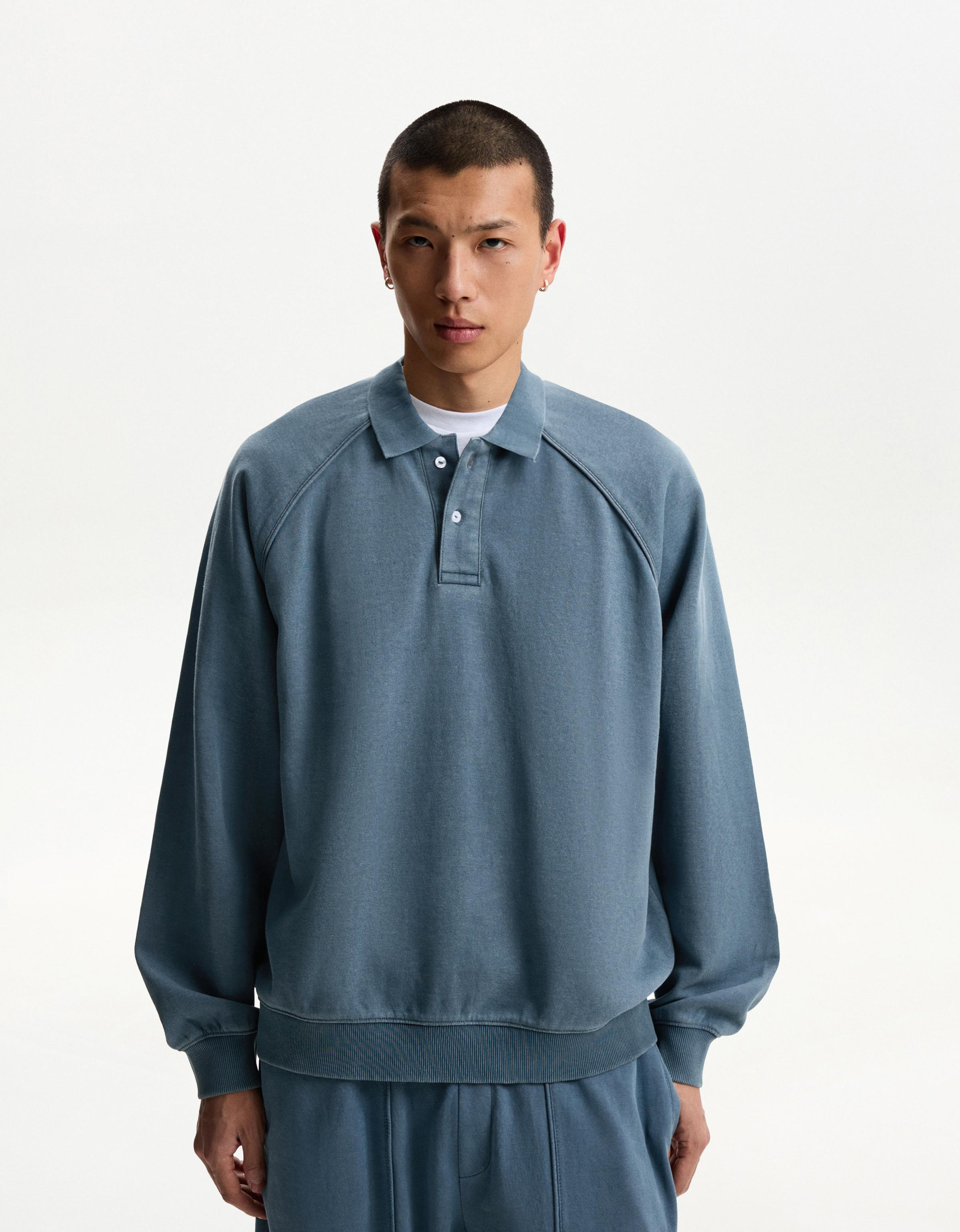 Bershka Sweatshirt Mit Polo-Kragen Herren Xl Blau