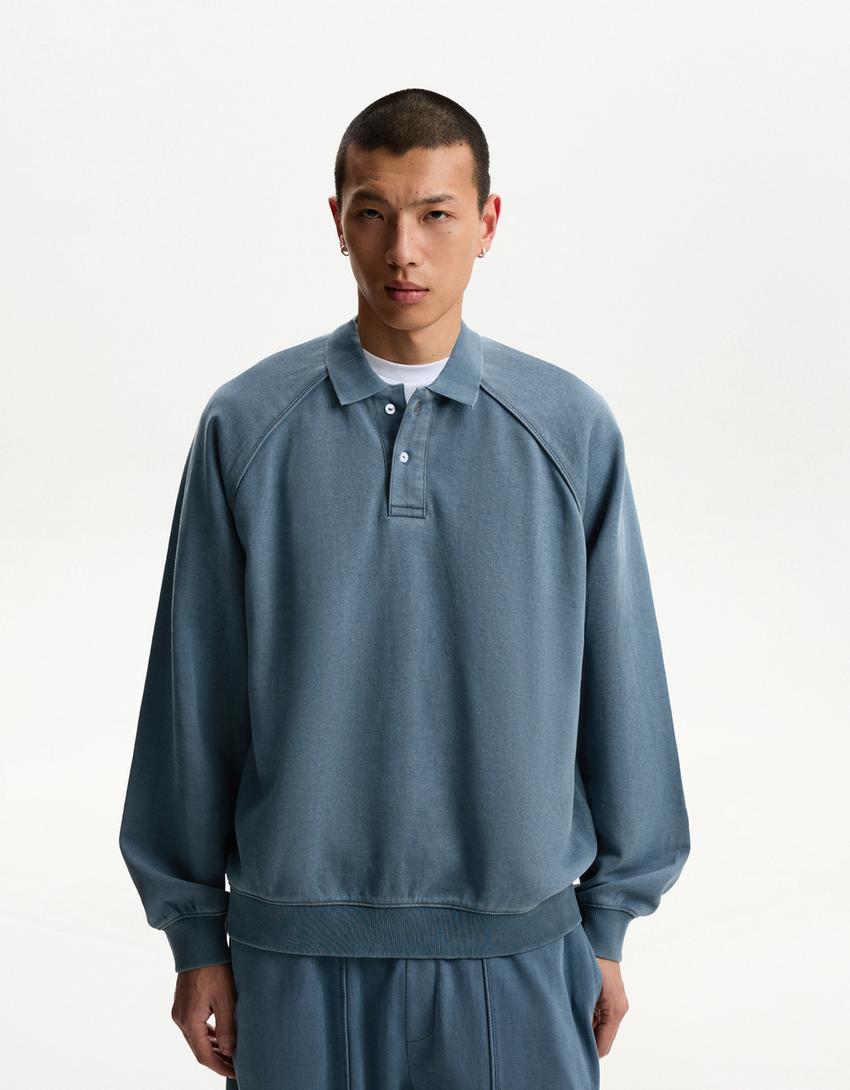 Sweat à col polo-Bleu-2
