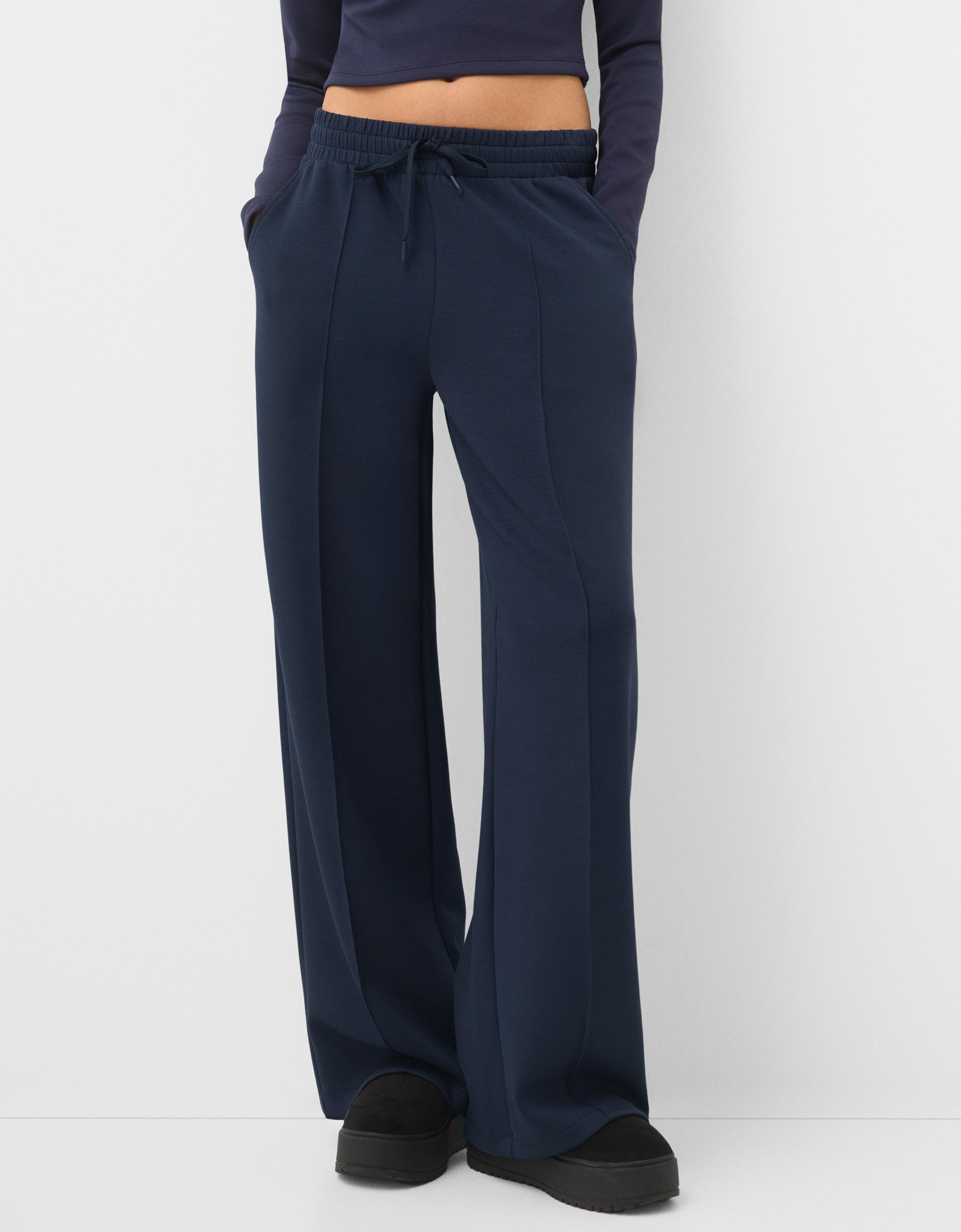 Bershka Soft-Wide-Leg-Hose Damen Xs Marinenblau