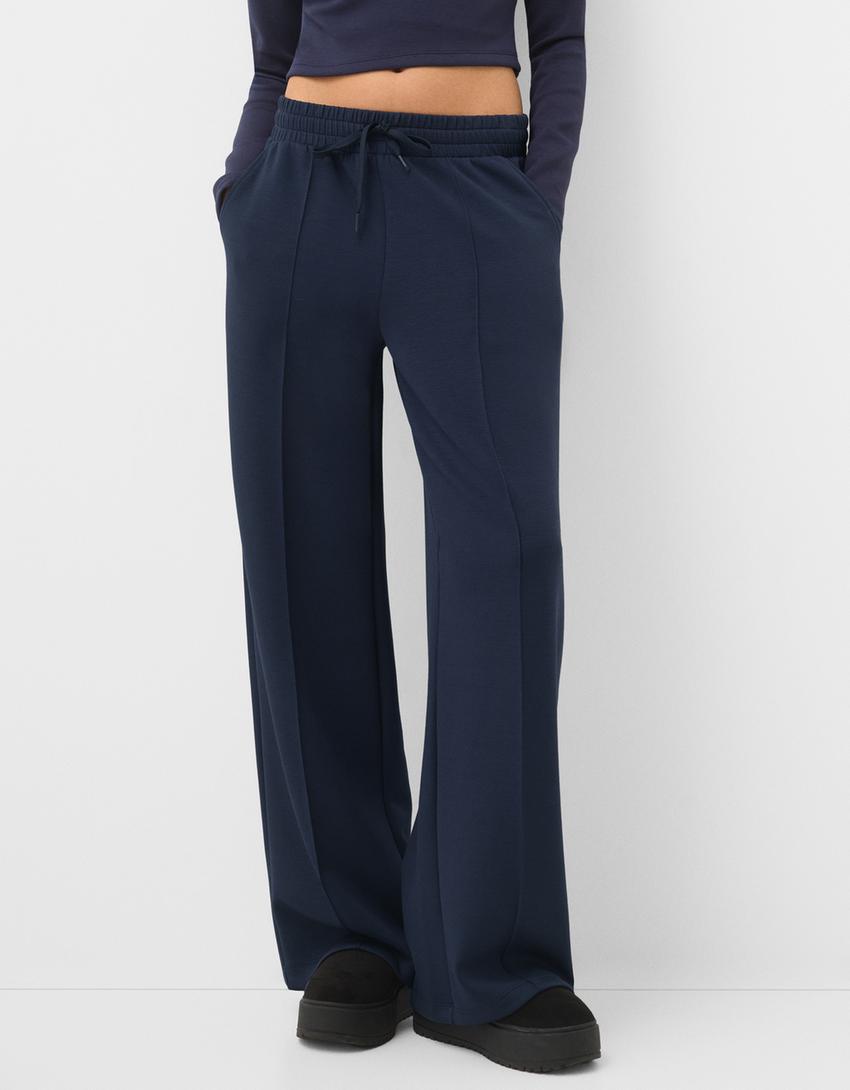 Soft touch wide-leg trousers-Navy