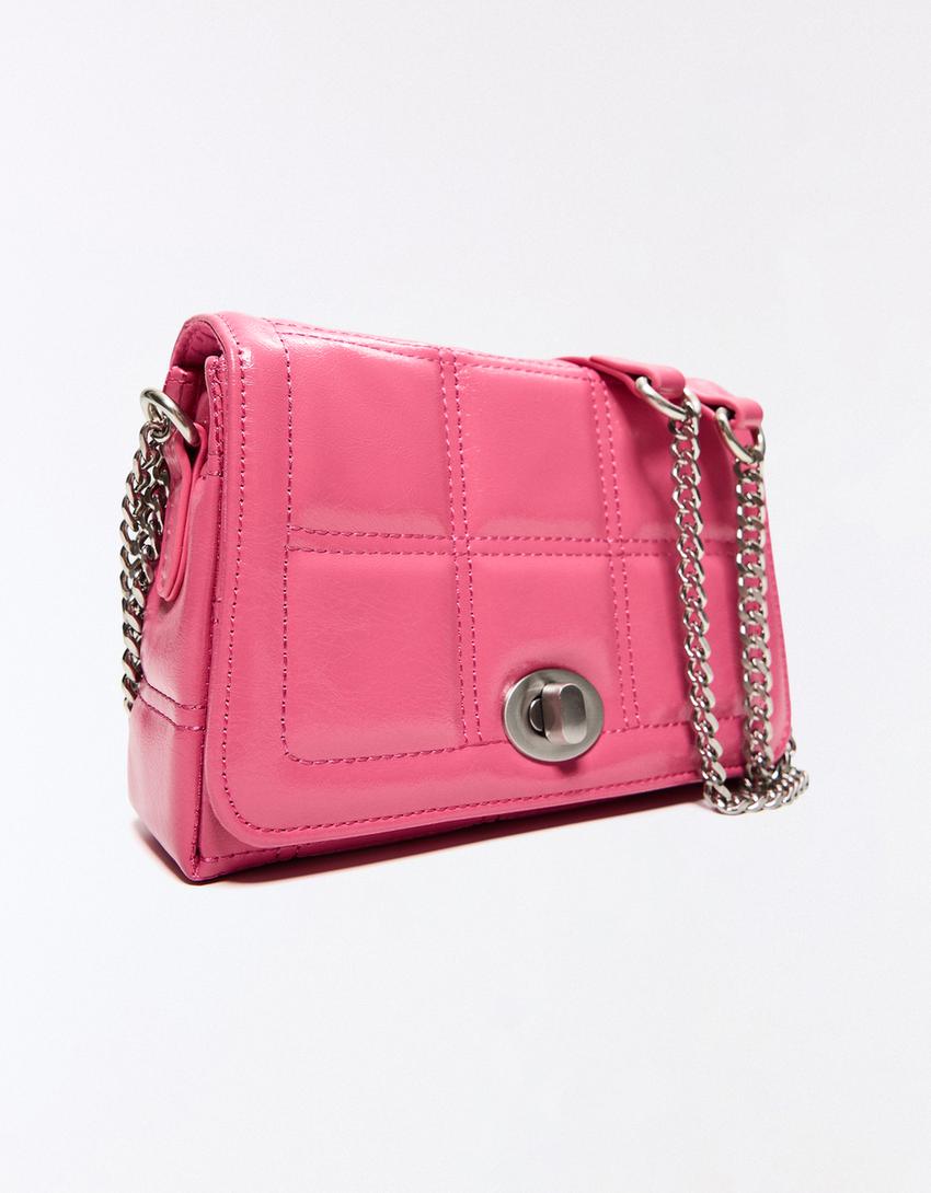 Mini padded leather effect bag-Pink