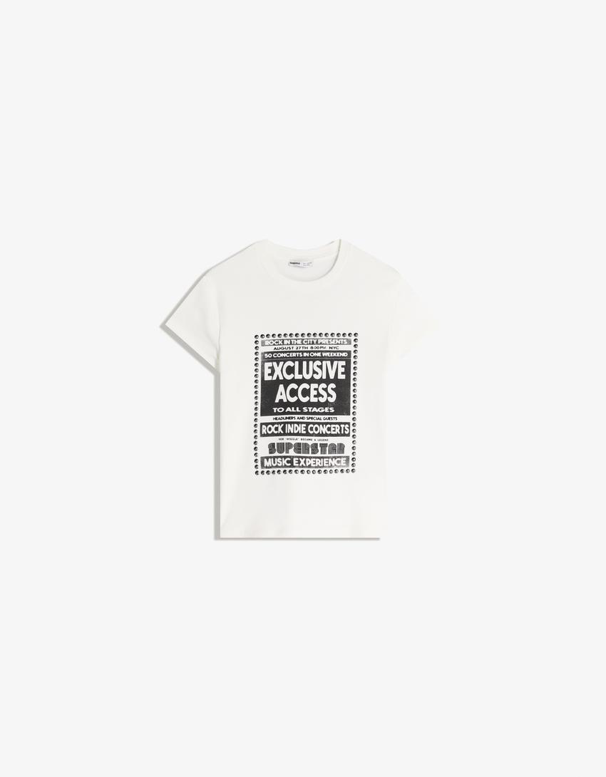 T-shirt à manches courtes imprimé clous-Blanc cassé