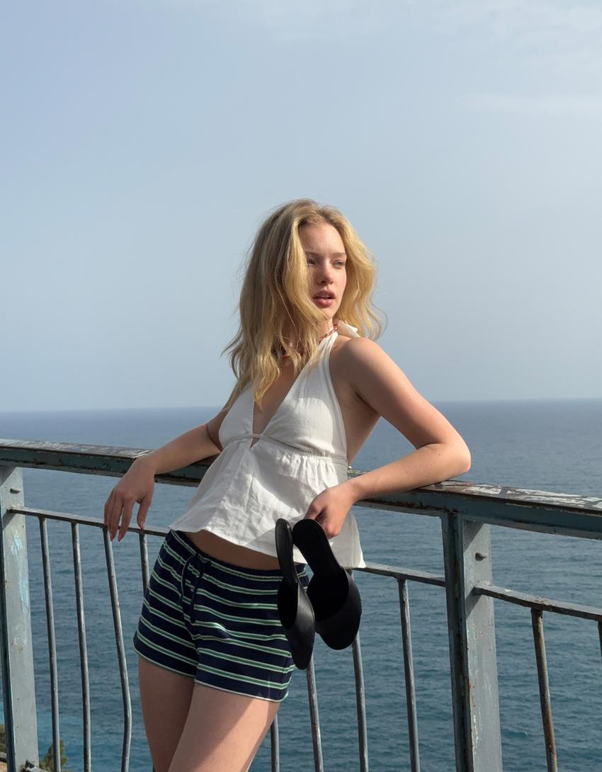 Top halter in misto lino-Bianco-0