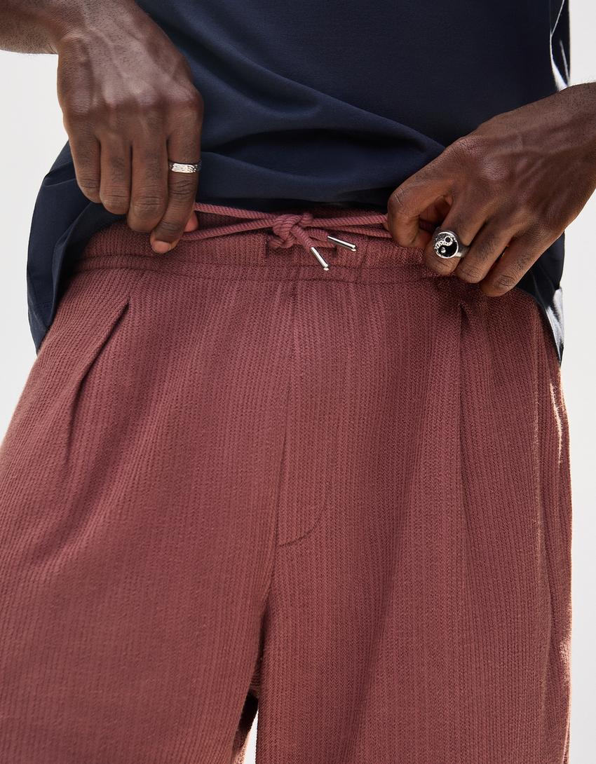 Sweatstof bermuda met textuur-Granaat