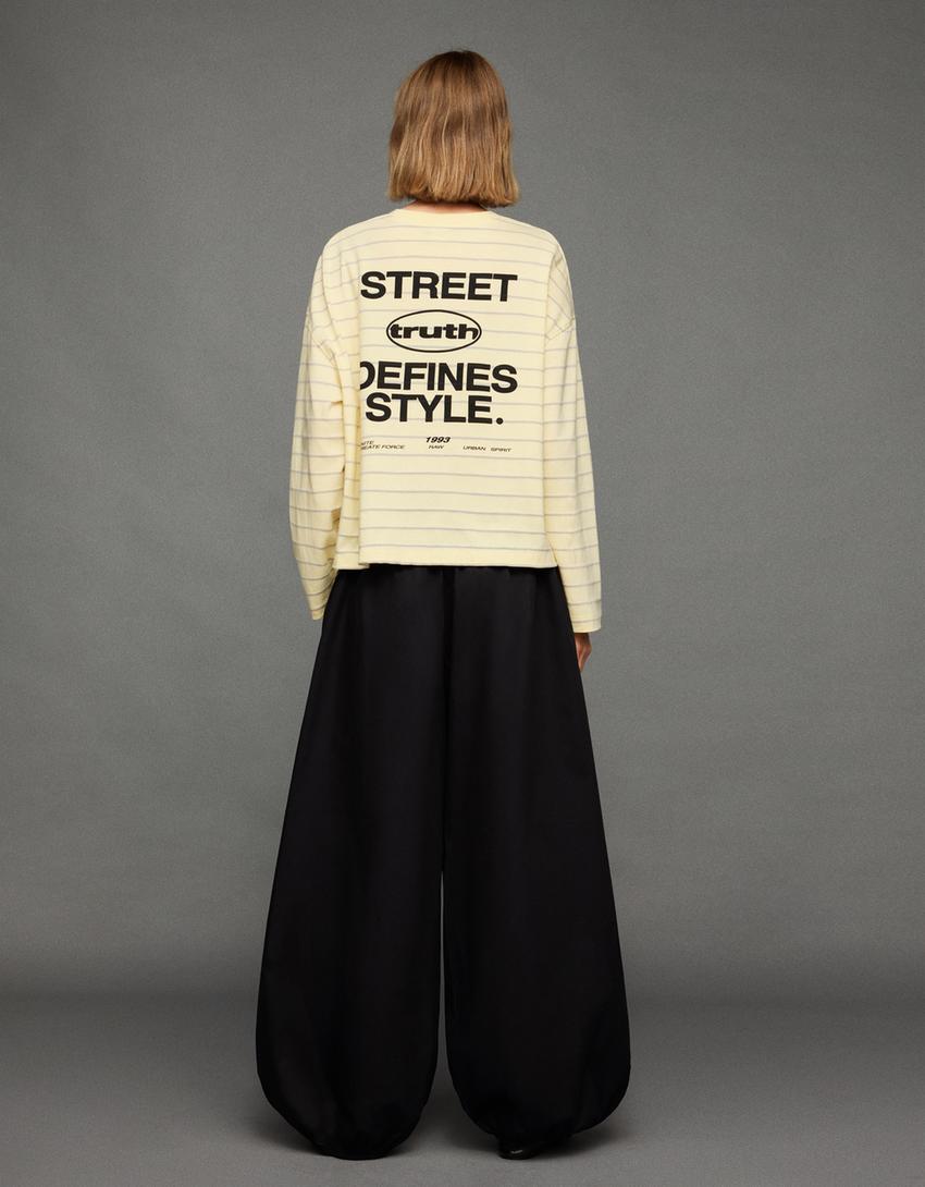 Oversize long sleeve print T-shirt-Yellow