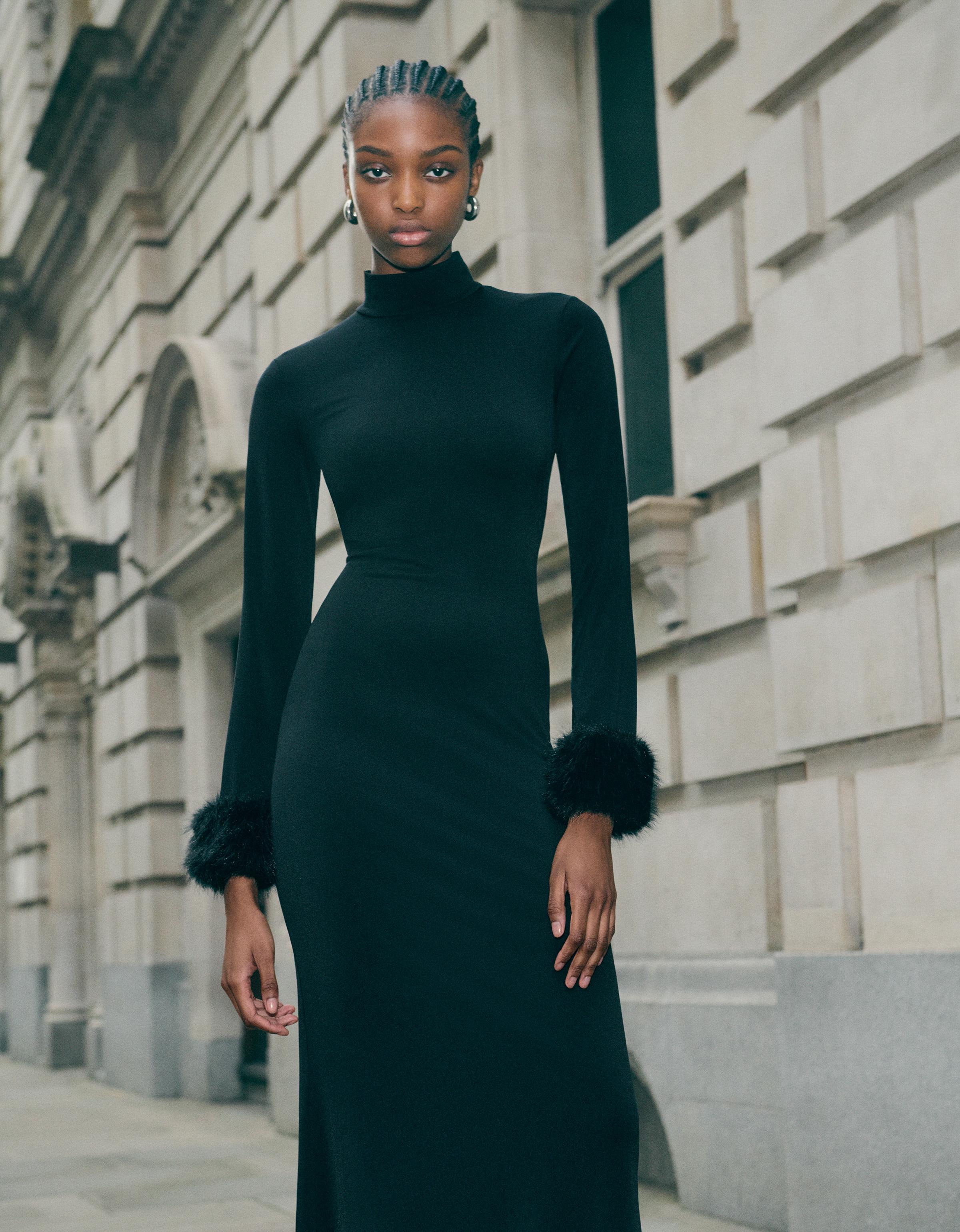 Black fashion turtleneck dress long