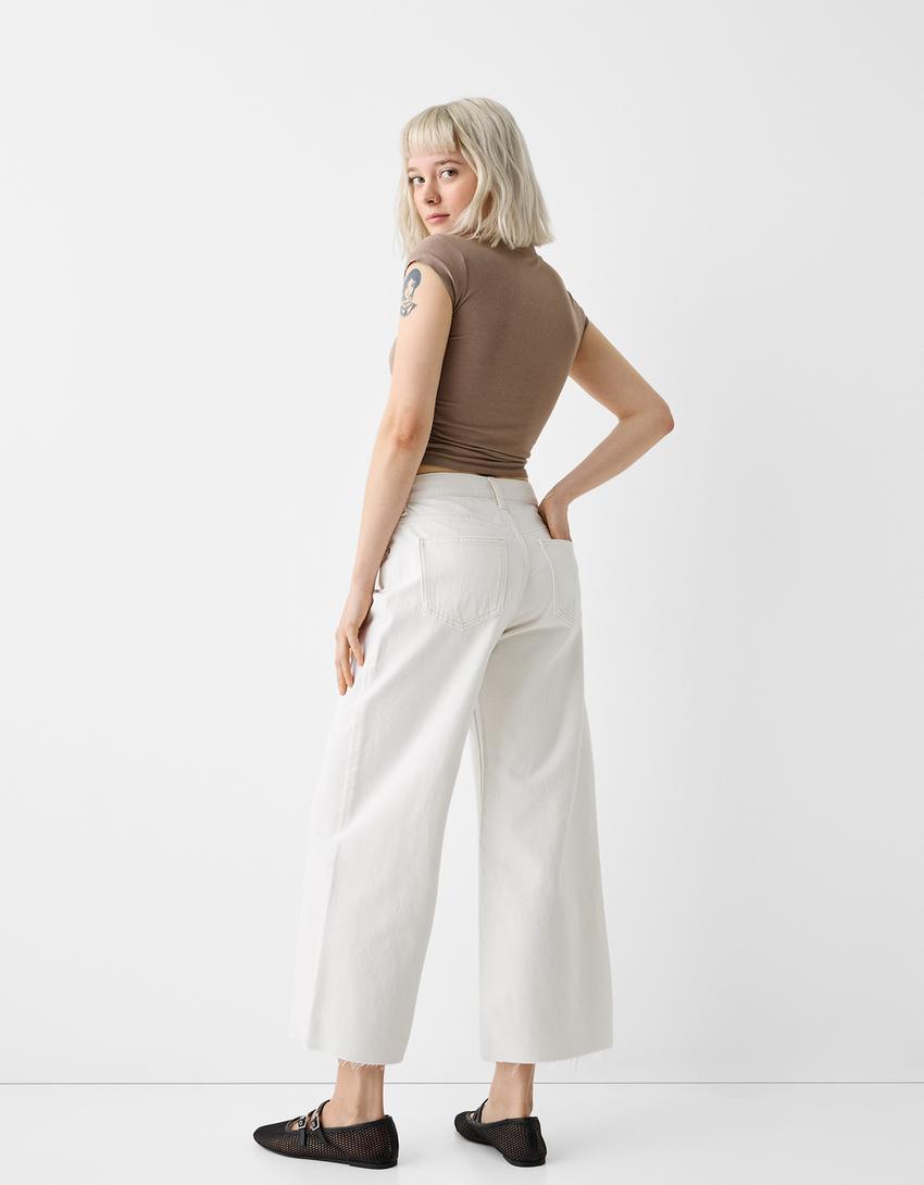 Wide-leg cropped jeans-White-2