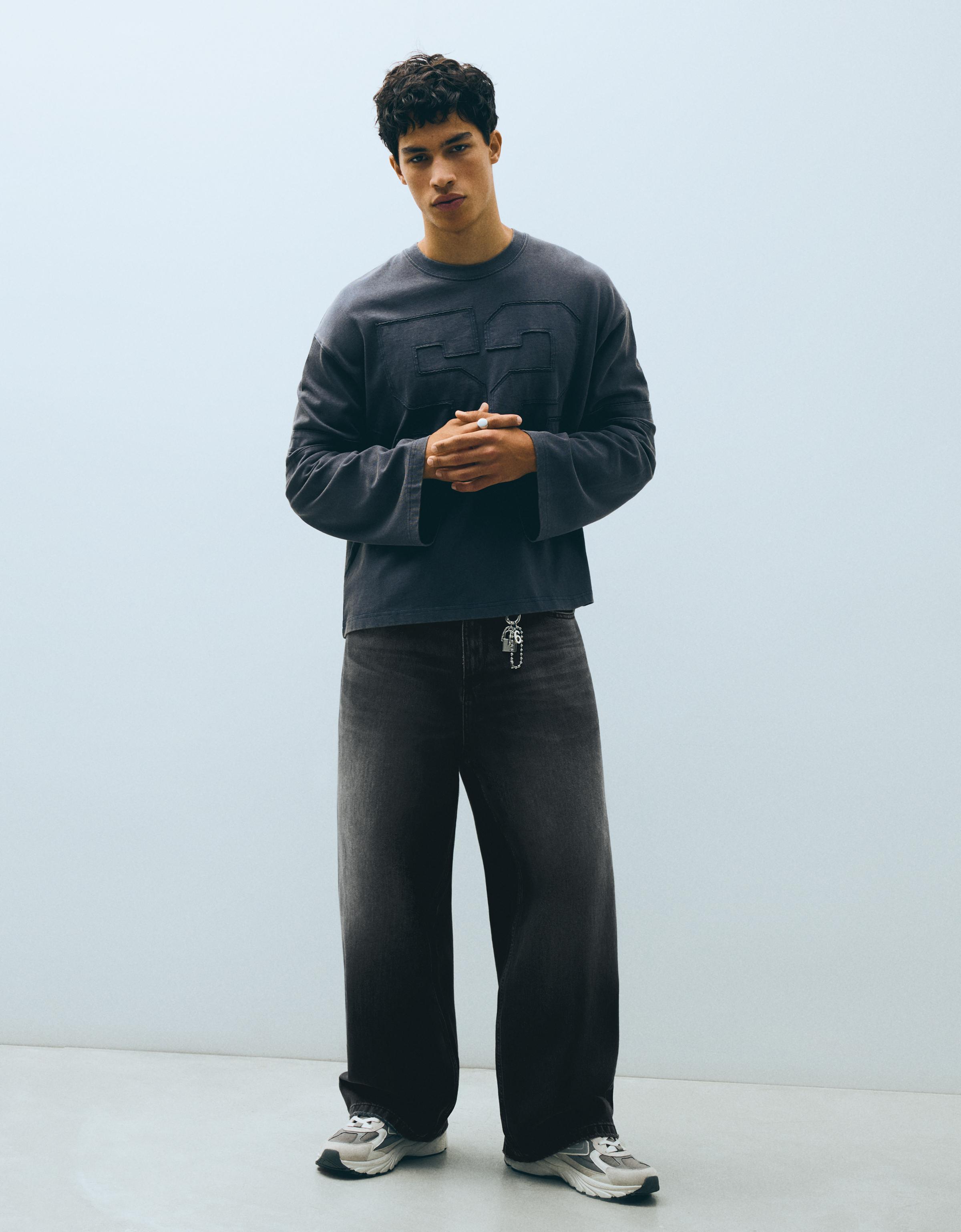 Bershka Jeans Super Baggy Hombre Negro